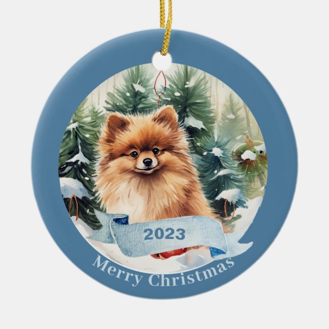  Pomeranian  Art  Dog Pet  Ceramic Tree Decoration (Front)