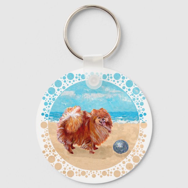Pomeranian at the Seashore Key Ring (Front)