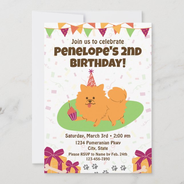 Pomeranian Birthday Invitation (Front)