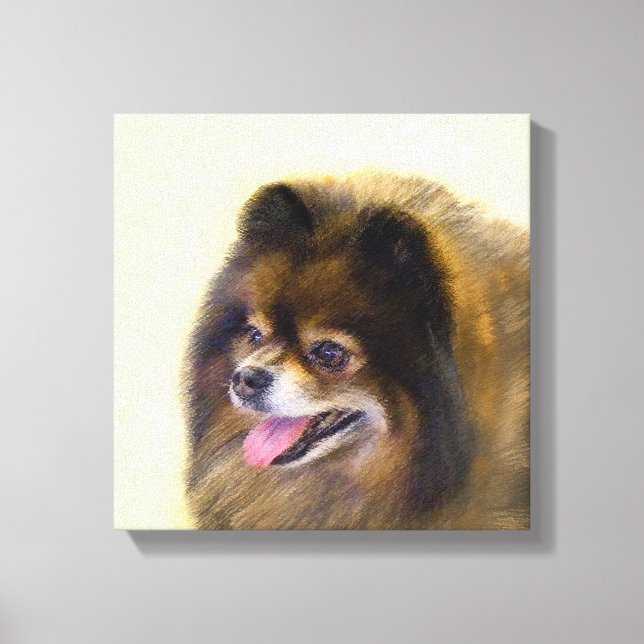 Pomeranian Black and Tan Painting Original Dog Art Canvas Print (Front)