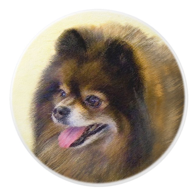 Pomeranian Black and Tan Painting Original Dog Art Ceramic Knob (Front)