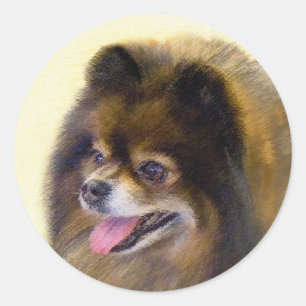 Pomeranian Black and Tan Painting Original Dog Art Classic Round Sticker
