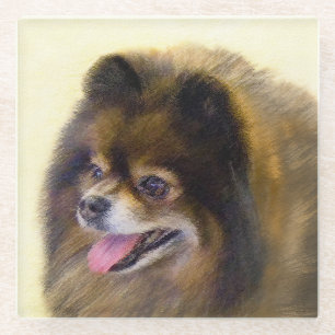 Pomeranian Black and Tan Painting Original Dog Art Glass Coaster
