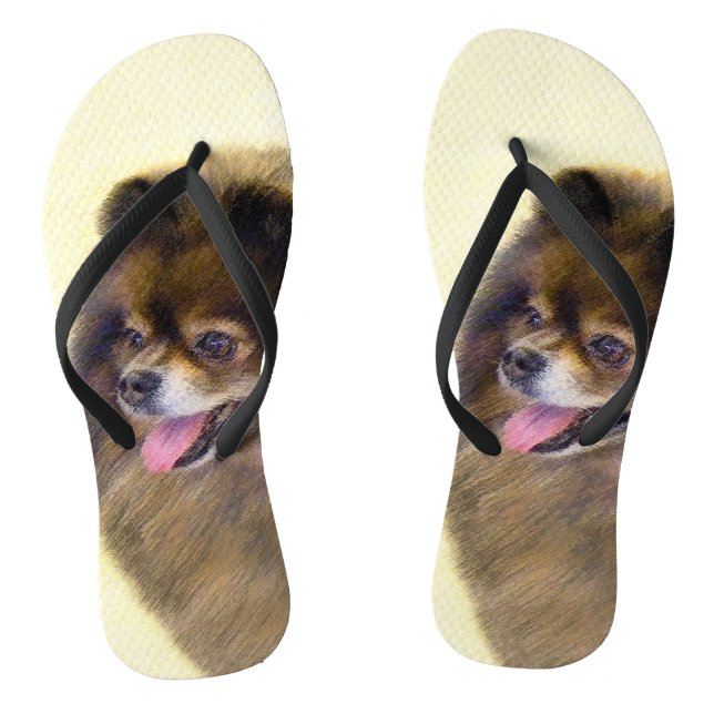 Pomeranian Black and Tan Painting Original Dog Art Jandals (Footbed)
