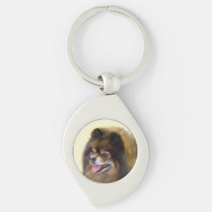 Pomeranian Black and Tan Painting Original Dog Art Key Ring