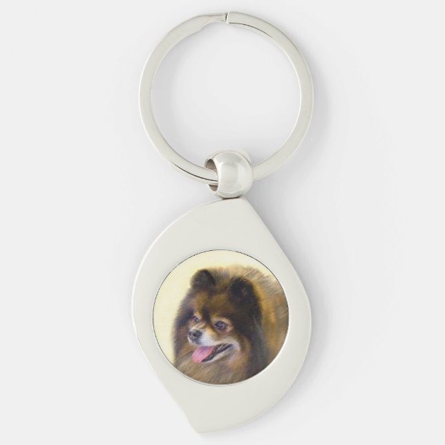 Pomeranian Black and Tan Painting Original Dog Art Key Ring (Front)