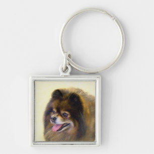 Pomeranian Black and Tan Painting Original Dog Art Key Ring