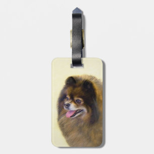Pomeranian Black and Tan Painting Original Dog Art Luggage Tag