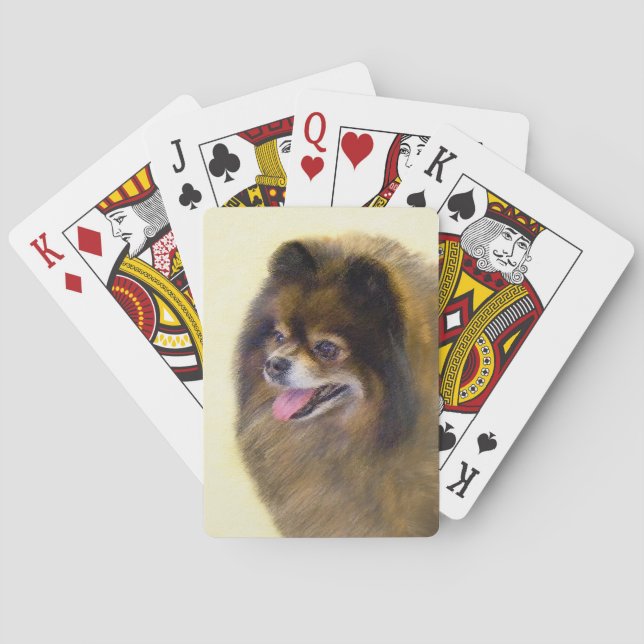 Pomeranian Black and Tan Painting Original Dog Art Playing Cards (Back)