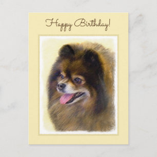 Pomeranian Black and Tan Painting Original Dog Art Postcard
