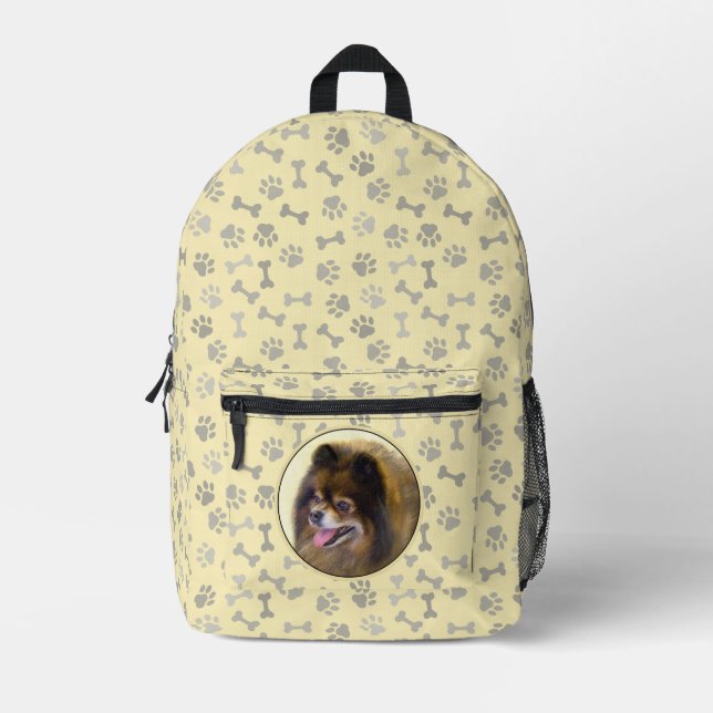 Pomeranian Black and Tan Painting Original Dog Art Printed Backpack (Front)