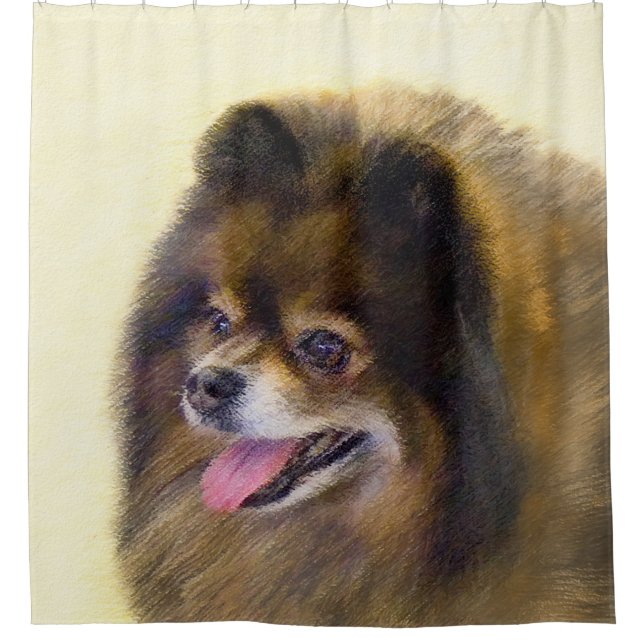 Pomeranian Black and Tan Painting Original Dog Art Shower Curtain (Front)