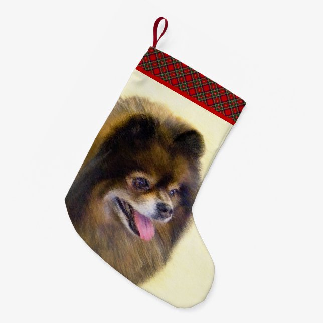 Pomeranian Black and Tan Painting Original Dog Art Small Christmas Stocking (Front (Hanging))