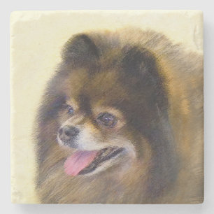 Pomeranian Black and Tan Painting Original Dog Art Stone Coaster