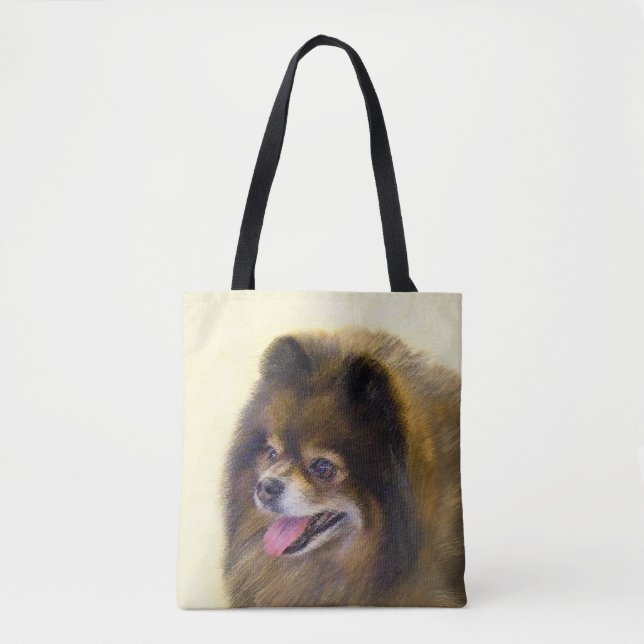 Pomeranian Black and Tan Painting Original Dog Art Tote Bag (Front)