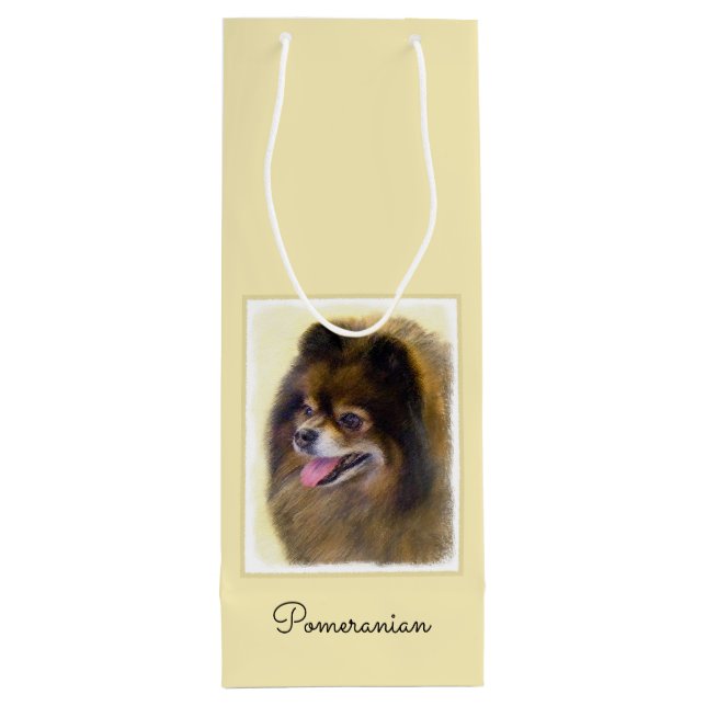 Pomeranian Black and Tan Painting Original Dog Art Wine Gift Bag (Back)