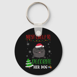 Pomeranian Black Dog Christmas Most Likely To Deco Key Ring