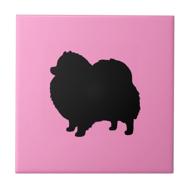 Pomeranian Black Dog Silhouette Tile (Front)