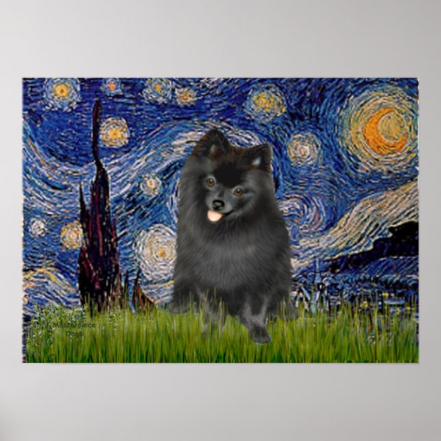 Pomeranian (black) - Starry Night Poster (Front)