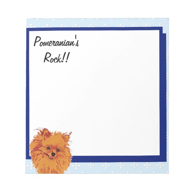 Pomeranian - Blue w/ White Diamond Design Notepad (Front)