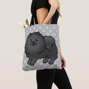 Pomeranian Cartoon Dog In Black Coat Colour Tote Bag
