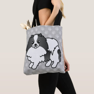 Pomeranian Cartoon Dog In Black Parti-Colour Coat Tote Bag