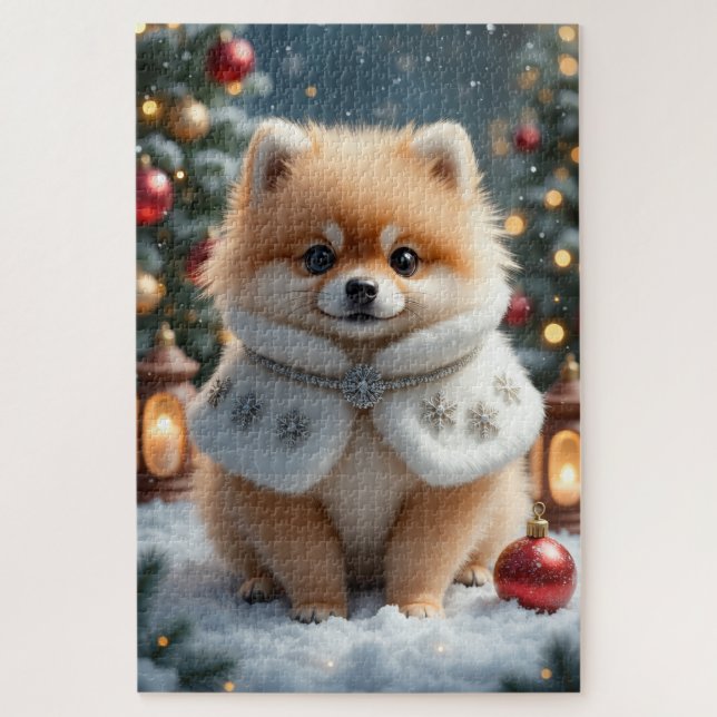 Pomeranian Christmas Art Jigsaw Puzzle (Vertical)