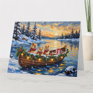Pomeranian Christmas Boat Holiday Card