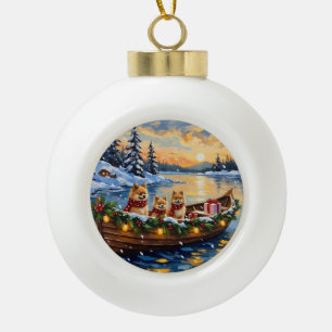 Pomeranian Christmas Boat Holiday Ceramic Ball Christmas Ornament