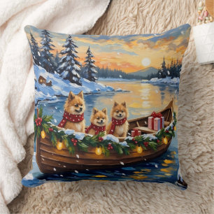 Pomeranian Christmas Boat Holiday Cushion