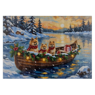 Pomeranian Christmas Boat Holiday Cutting Board