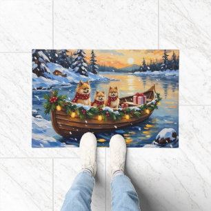 Pomeranian Christmas Boat Holiday Doormat