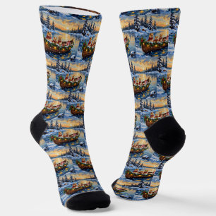 Pomeranian Christmas Boat Holiday Socks