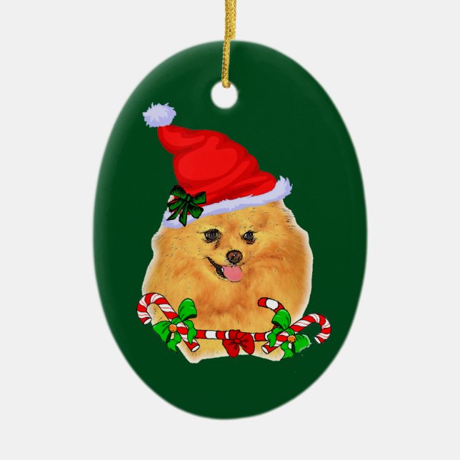 Pomeranian Christmas Ceramic Tree Decoration (Front)