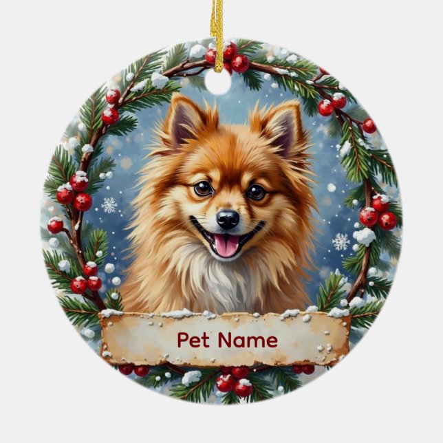 Pomeranian Christmas Ceramic Tree Decoration (Back)