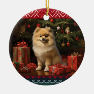 Pomeranian Christmas Ceramic Tree Decoration
