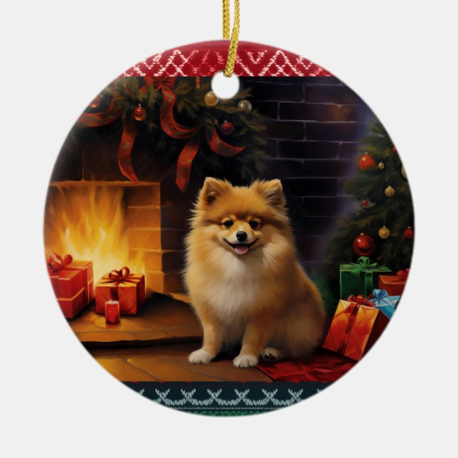Pomeranian Christmas Ceramic Tree Decoration (Front)