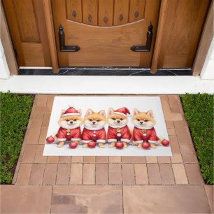 Pomeranian Christmas Dress Santa Hat Doormat