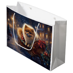 Pomeranian Christmas Festive Season Brushed  Large Gift Bag