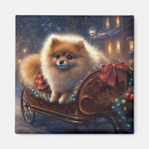 Pomeranian Christmas Festive Season Brushed Magnet