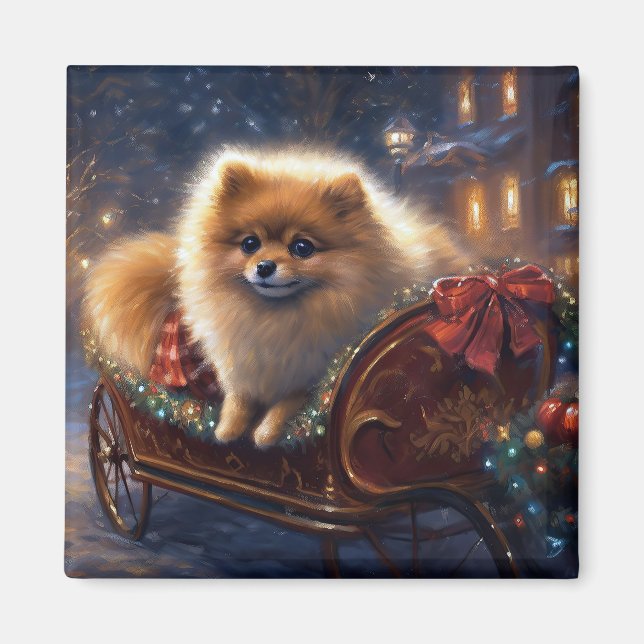 Pomeranian Christmas Festive Season Brushed  Magnet (Front)