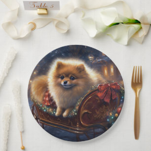 Pomeranian Christmas Festive Season Brushed Paper Plate