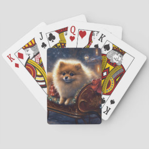 Pomeranian Christmas Festive Season Brushed  Playing Cards