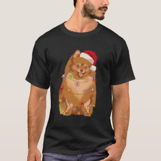 Pomeranian Christmas Lights Xmas Pom Dog Lover T-Shirt