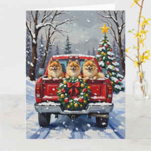 Pomeranian Christmas Red Truck Holiday Gift Card
