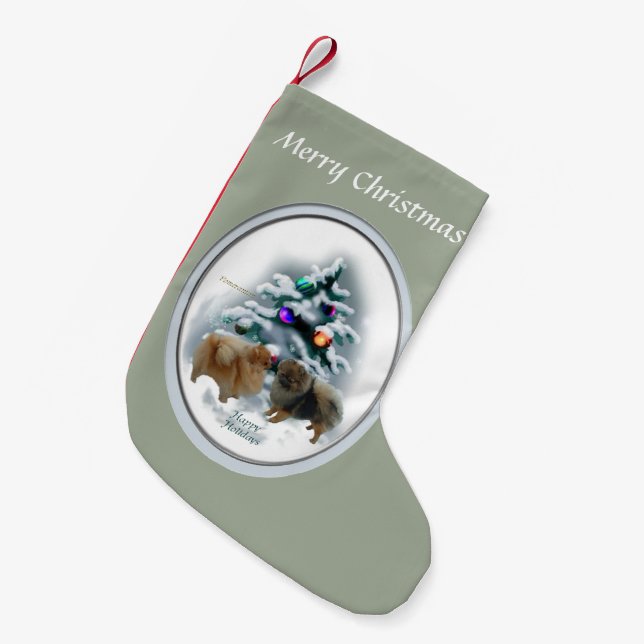 Pomeranian Christmas Small Christmas Stocking (Front (Hanging))
