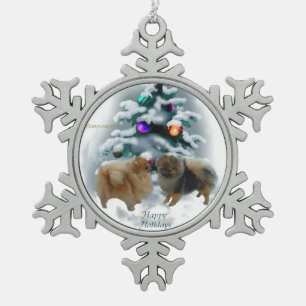 Pomeranian Christmas Snowflake Pewter Christmas Ornament