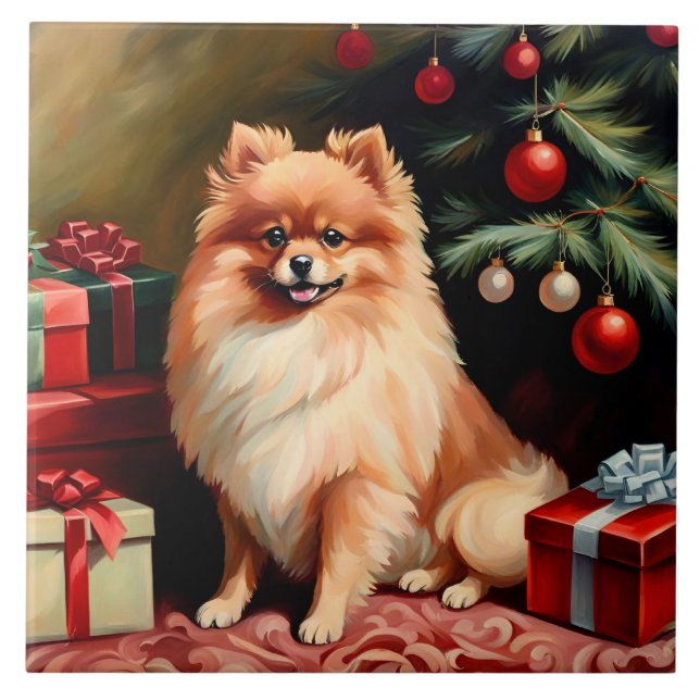 Pomeranian Christmas Tile (Front)