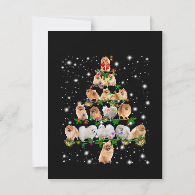 Pomeranian Christmas Tree Covered By Flashlight Thank You Card (Front)