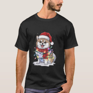 Pomeranian Christmas Tree Santa Hat Lights Xmas Do T-Shirt